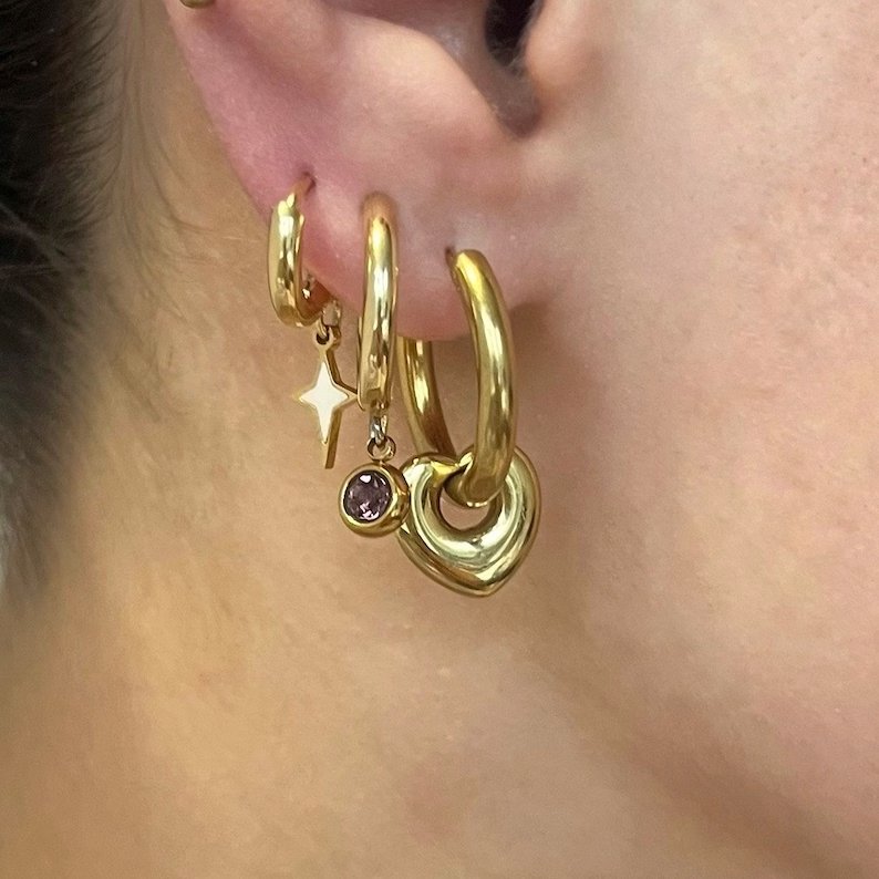 18k Gold plated steel hoop earring set