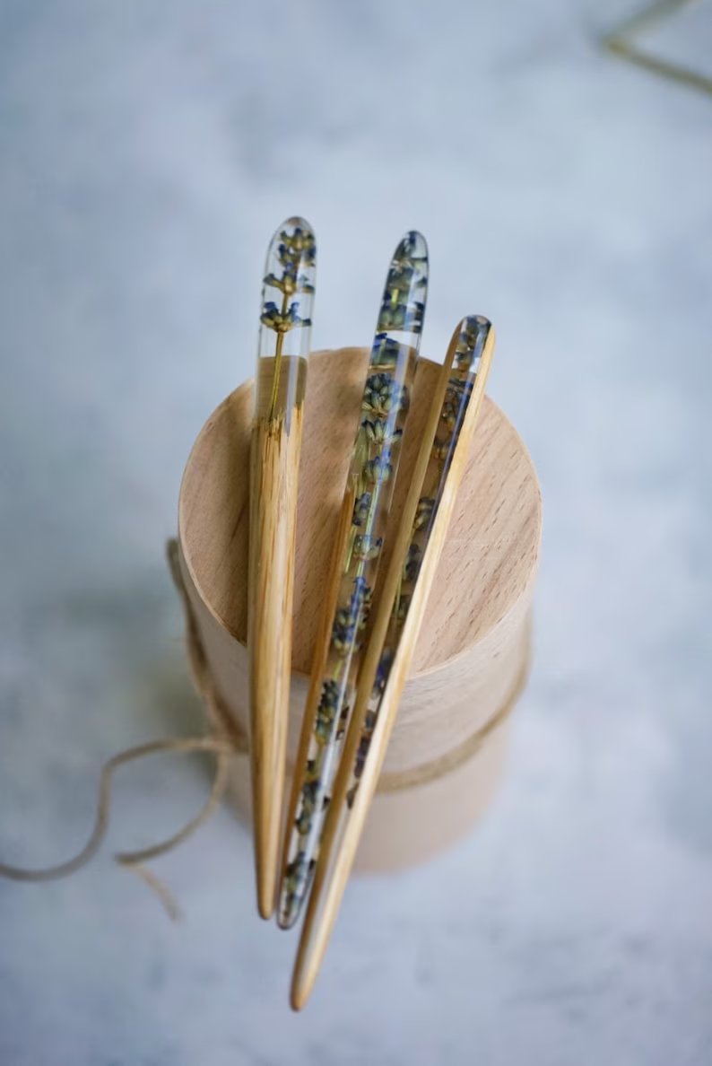 Lavender Wood Hair Sticks
